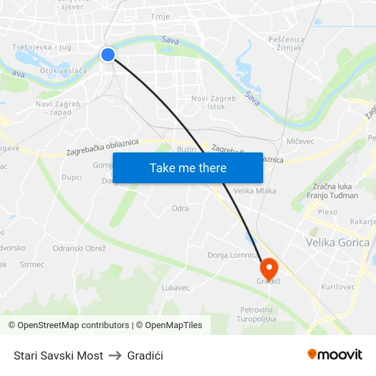 Stari Savski Most to Gradići map