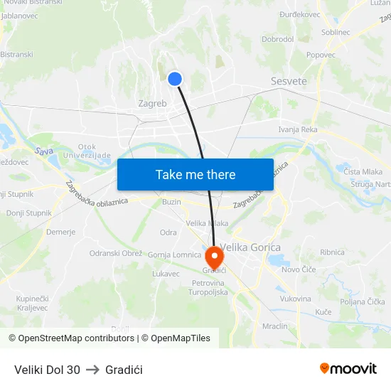 Veliki Dol 30 to Gradići map