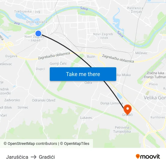 Jaruščica to Gradići map