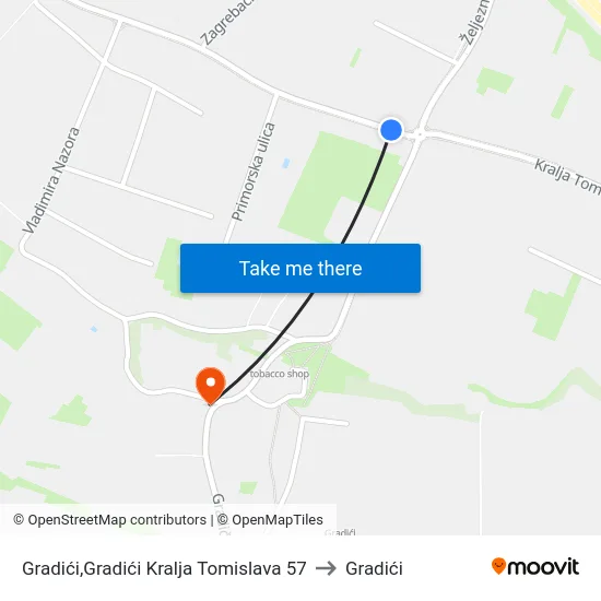 Gradići,Gradići Kralja Tomislava 57 to Gradići map