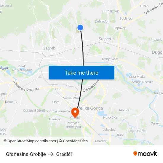 Granešina-Groblje to Gradići map