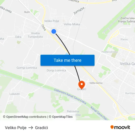 Veliko Polje to Gradići map