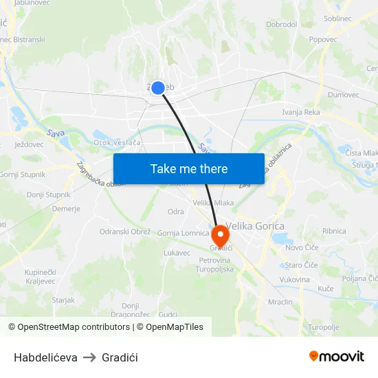 Habdelićeva to Gradići map