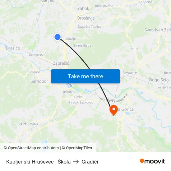 Kupljenski Hruševec - Škola to Gradići map