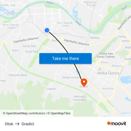 Otok to Gradići map