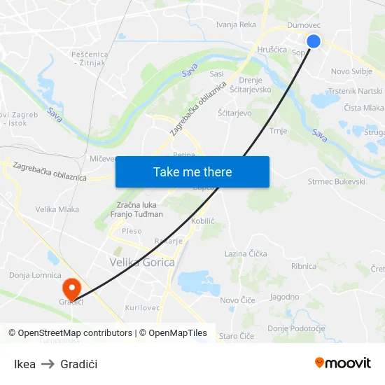 Ikea to Gradići map