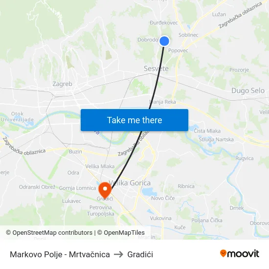 Markovo Polje - Mrtvačnica to Gradići map
