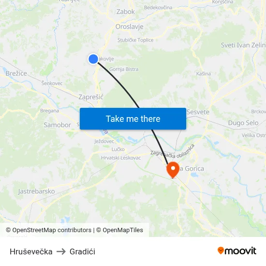 Hruševečka to Gradići map