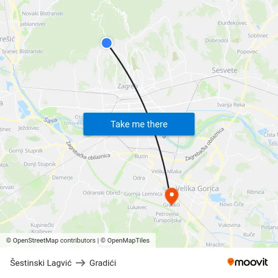 Šestinski Lagvić to Gradići map