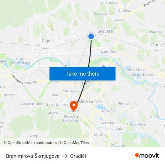 Branimirova-Škrnjugova to Gradići map