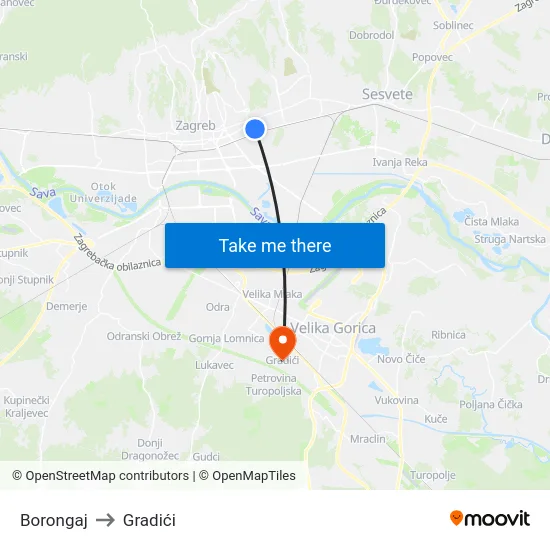 Borongaj to Gradići map