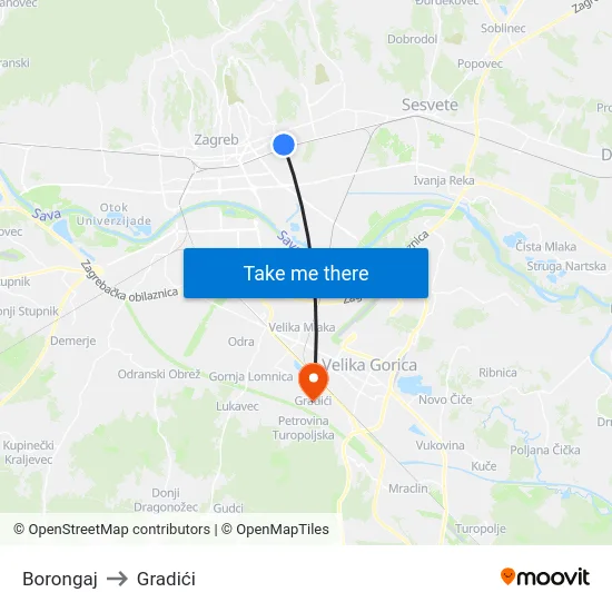 Borongaj to Gradići map