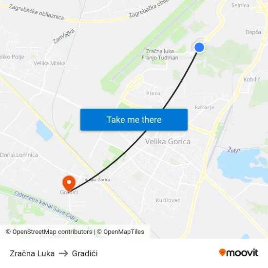 Zračna Luka to Gradići map