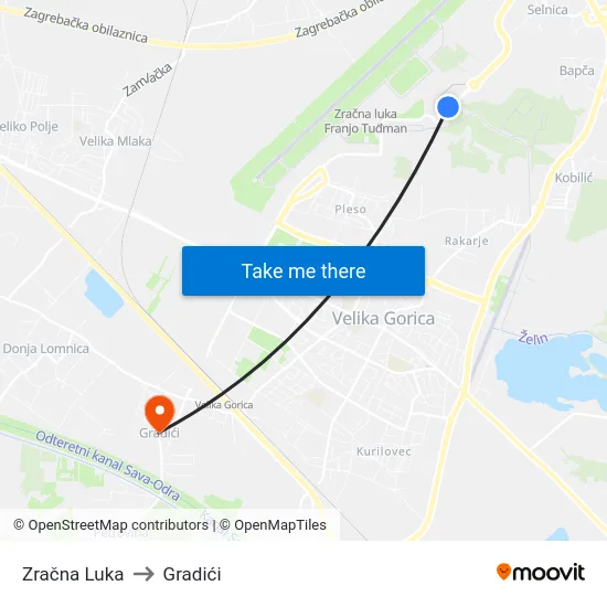 Zračna Luka to Gradići map