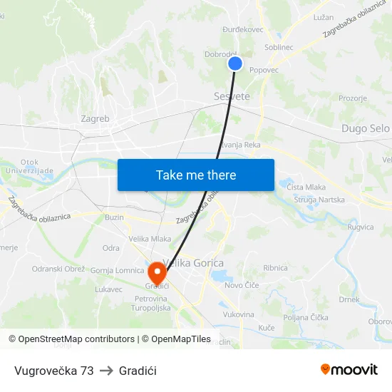 Vugrovečka 73 to Gradići map