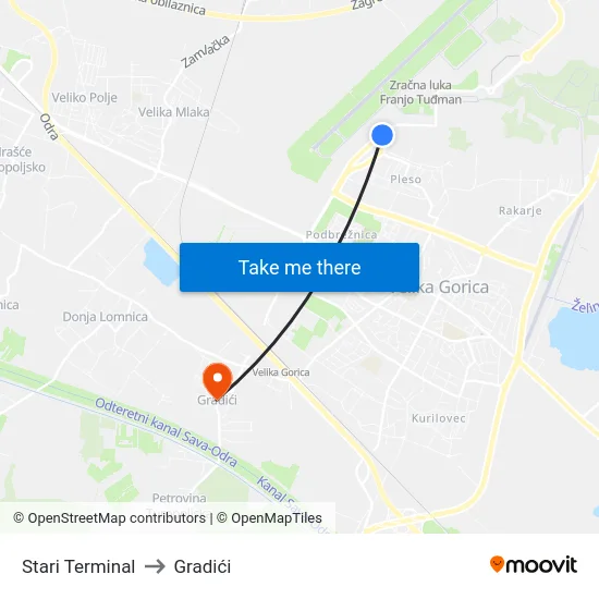 Stari Terminal to Gradići map
