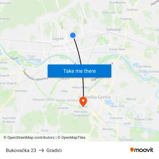 Bukovačka 23 to Gradići map