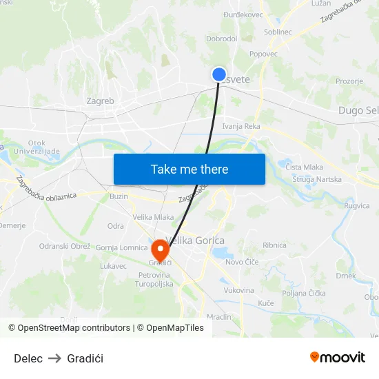 Delec to Gradići map