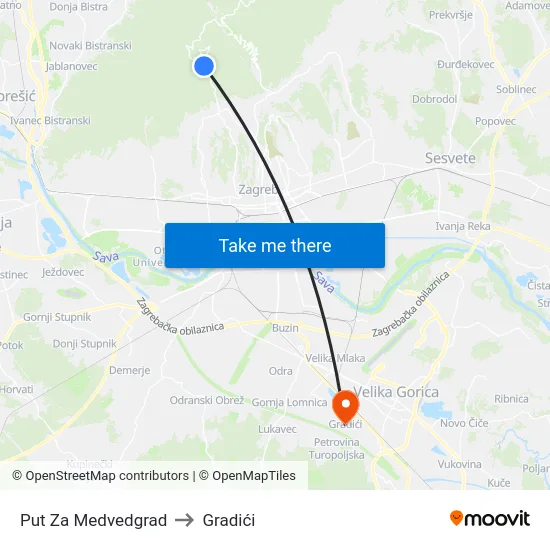 Put Za Medvedgrad to Gradići map