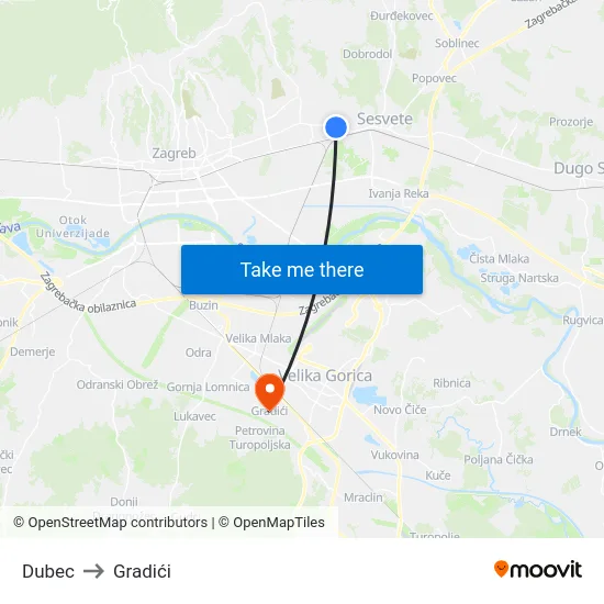 Dubec to Gradići map