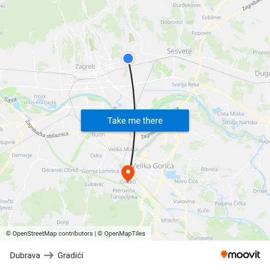 Dubrava to Gradići map