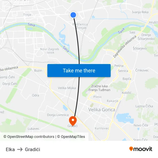 Elka to Gradići map