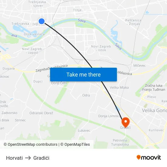 Horvati to Gradići map