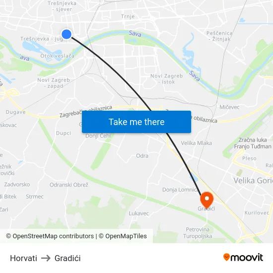 Horvati to Gradići map