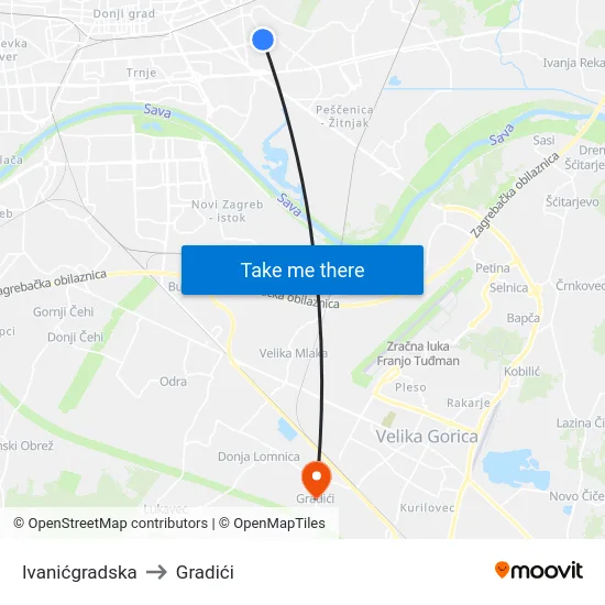 Ivanićgradska to Gradići map