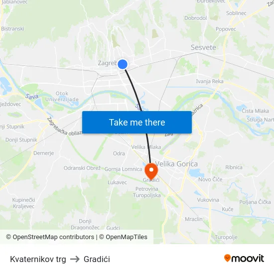 Kvaternikov trg to Gradići map
