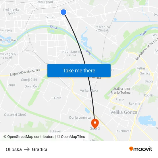 Olipska to Gradići map