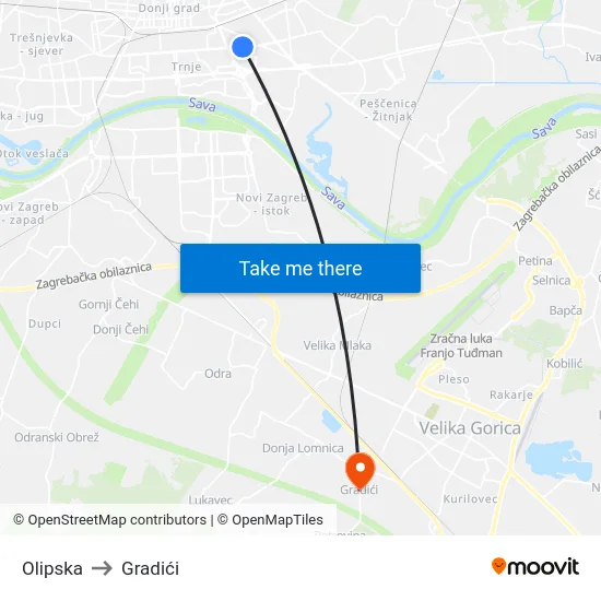 Olipska to Gradići map