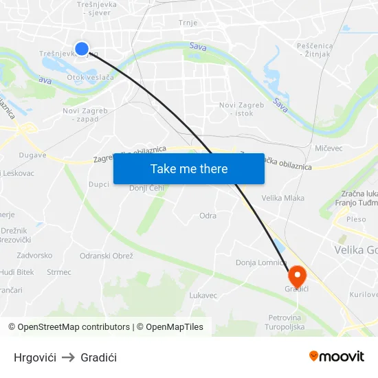 Hrgovići to Gradići map