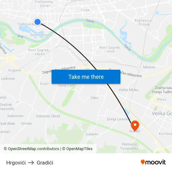 Hrgovići to Gradići map