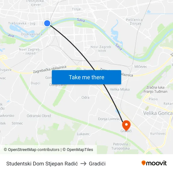Studentski Dom Stjepan Radić to Gradići map