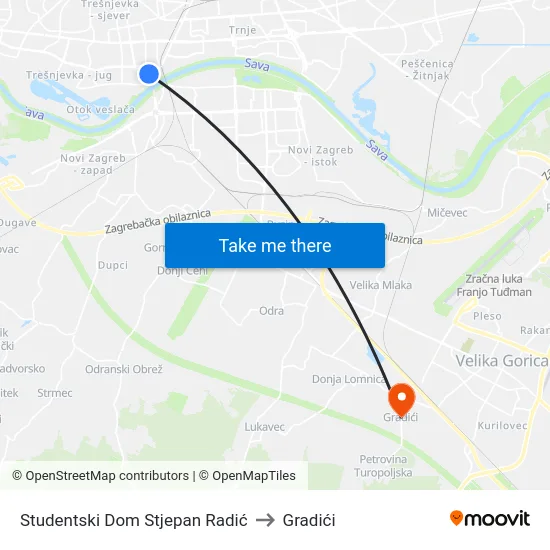 Studentski Dom Stjepan Radić to Gradići map