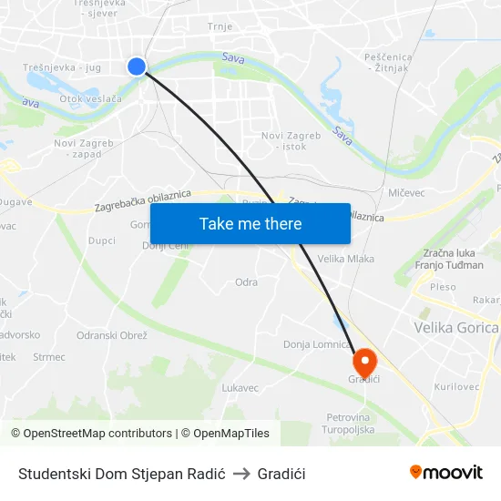 Studentski Dom Stjepan Radić to Gradići map