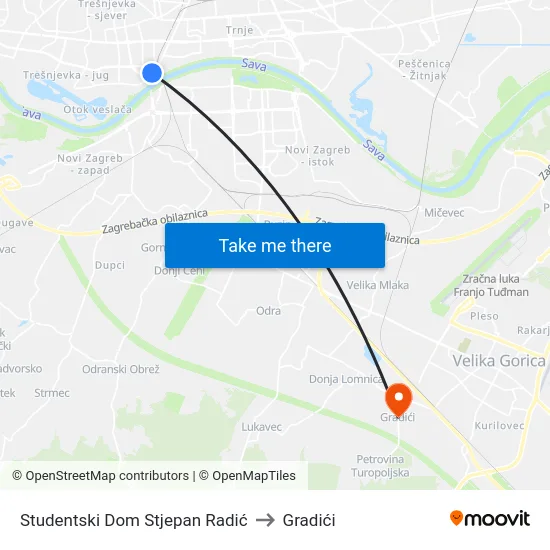 Studentski Dom Stjepan Radić to Gradići map