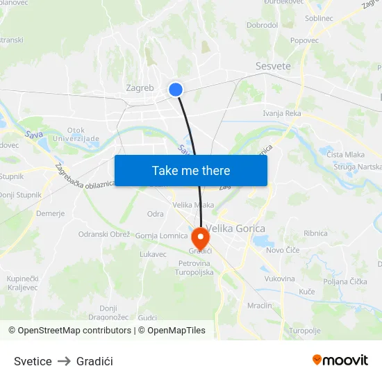 Svetice to Gradići map