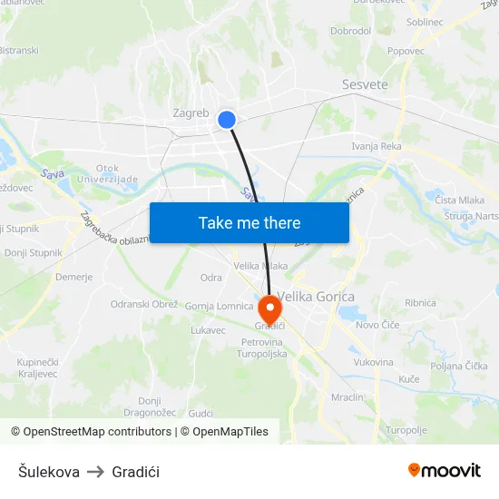 Šulekova to Gradići map