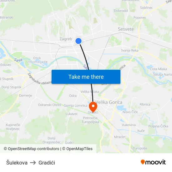 Šulekova to Gradići map
