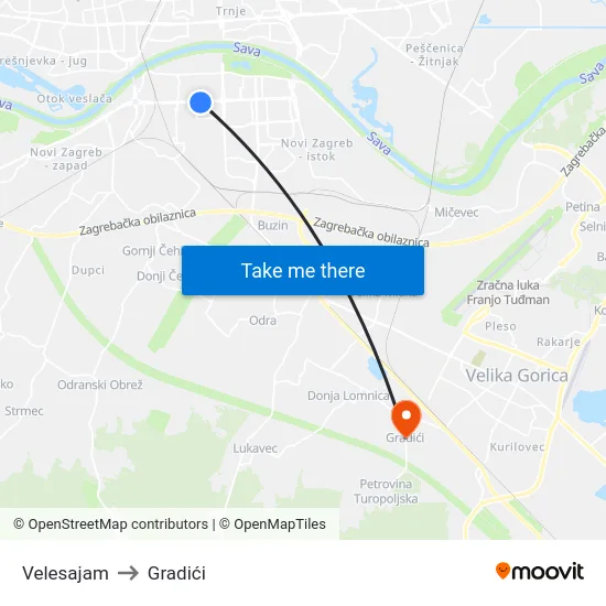 Velesajam to Gradići map
