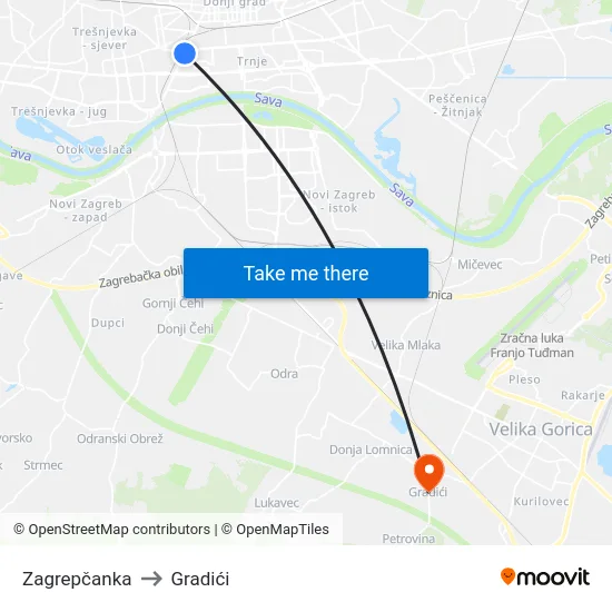 Zagrepčanka to Gradići map