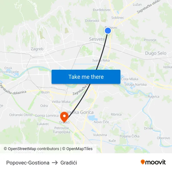 Popovec-Gostiona to Gradići map