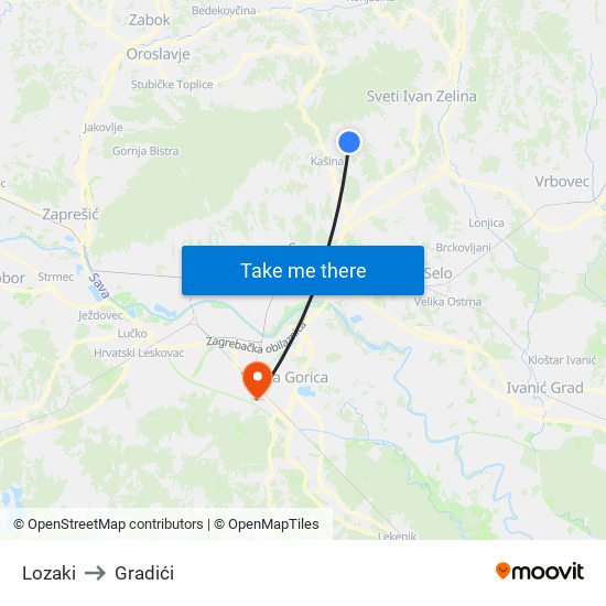 Lozaki to Gradići map