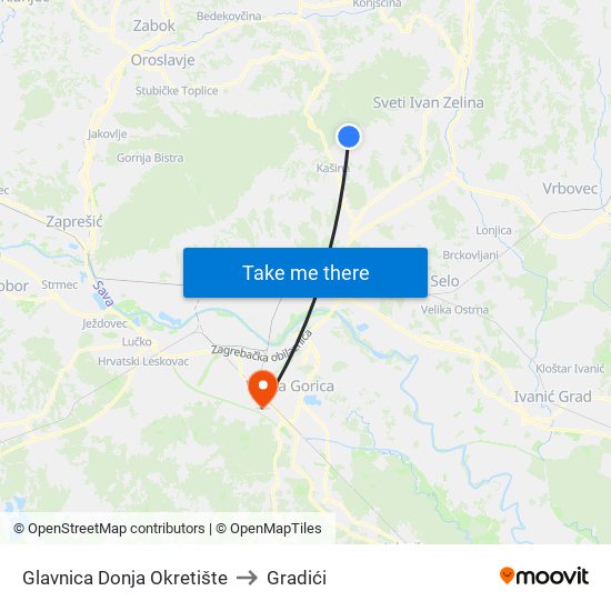 Glavnica Donja Okretište to Gradići map