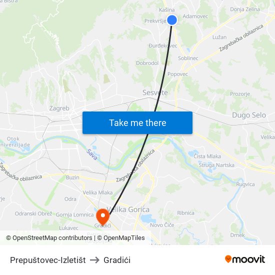 Prepuštovec-Izletišt to Gradići map