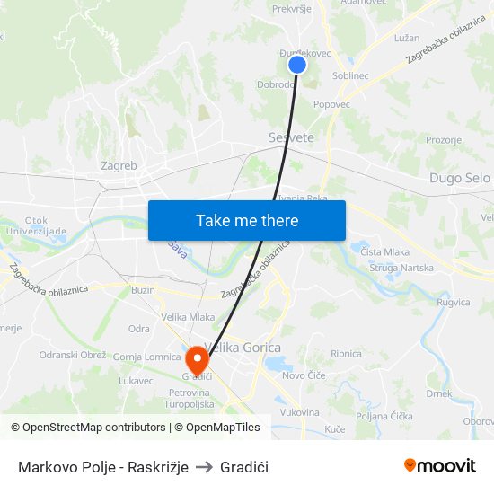 Markovo Polje - Raskrižje to Gradići map