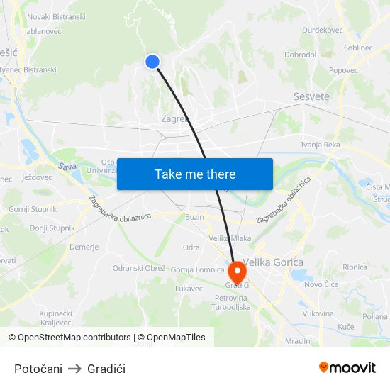 Potočani to Gradići map