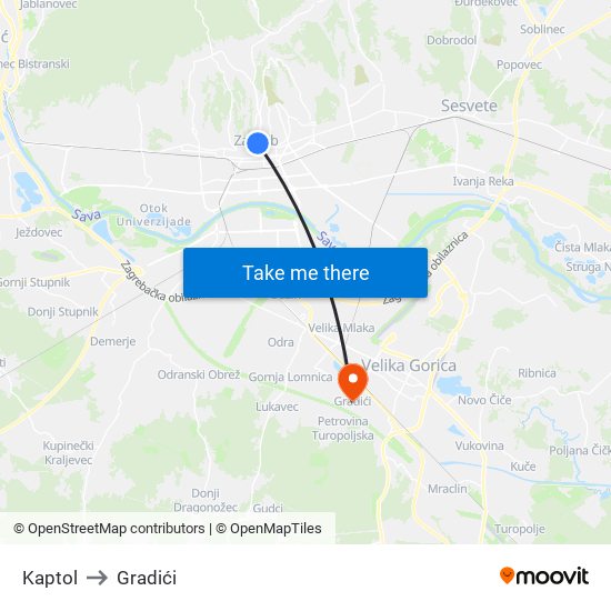 Kaptol to Gradići map